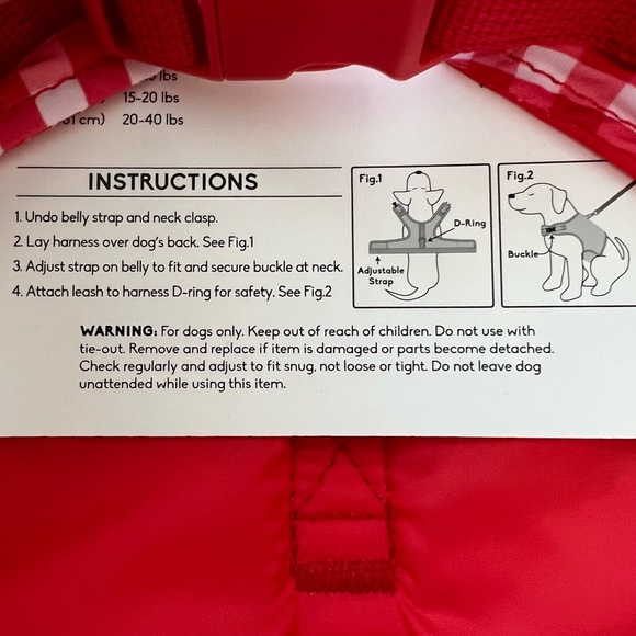 New Dog Harness Country Gingham Red White Gold Butterfly M Medium Doggy Parton - Picture 16 of 17